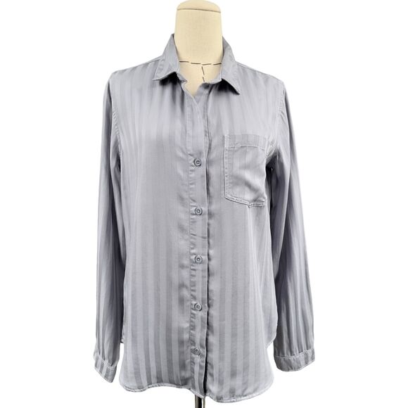 Cloth &‎ Stone Anthropologie Gray Tencel Button Up Blouse Long Sleeve Small - Picture 1 of 11